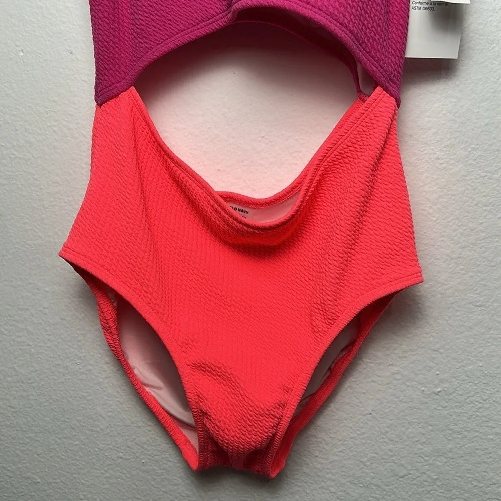 Color-Block Cutout One-Piece Swimsuit for Girls Preppy   bathing suit size 14-16